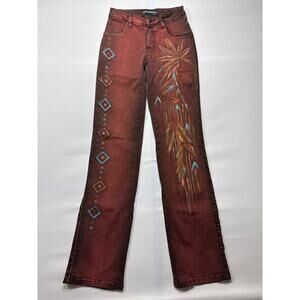 BrazilRoxx Women's Artisanal Boho Embelished Red Brown Jeans - Size 0 (23x33)
